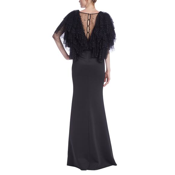 Badgley Mischka Crystal-Embellished Tulle Column Gown black US8 - Picture 2 of 7